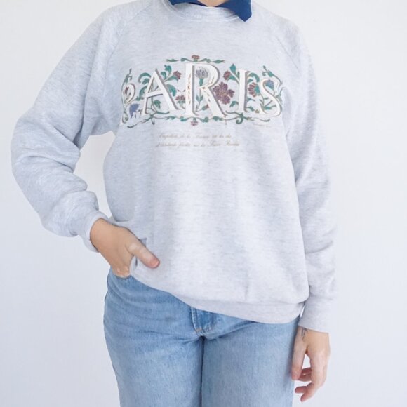 Vintage Gopher Sport Paris Sweatshirt Grey Blue Collar 90s Grandmacore French XL - Picture 1 of 10